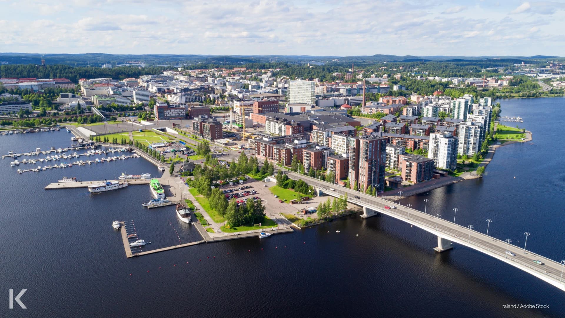 Top view of Jyväskylä. The city aims to be a zero-emission, zero-waste, and zero-overconsumption city of sustainable well-being in 2040 and carbon neutral in 2030.